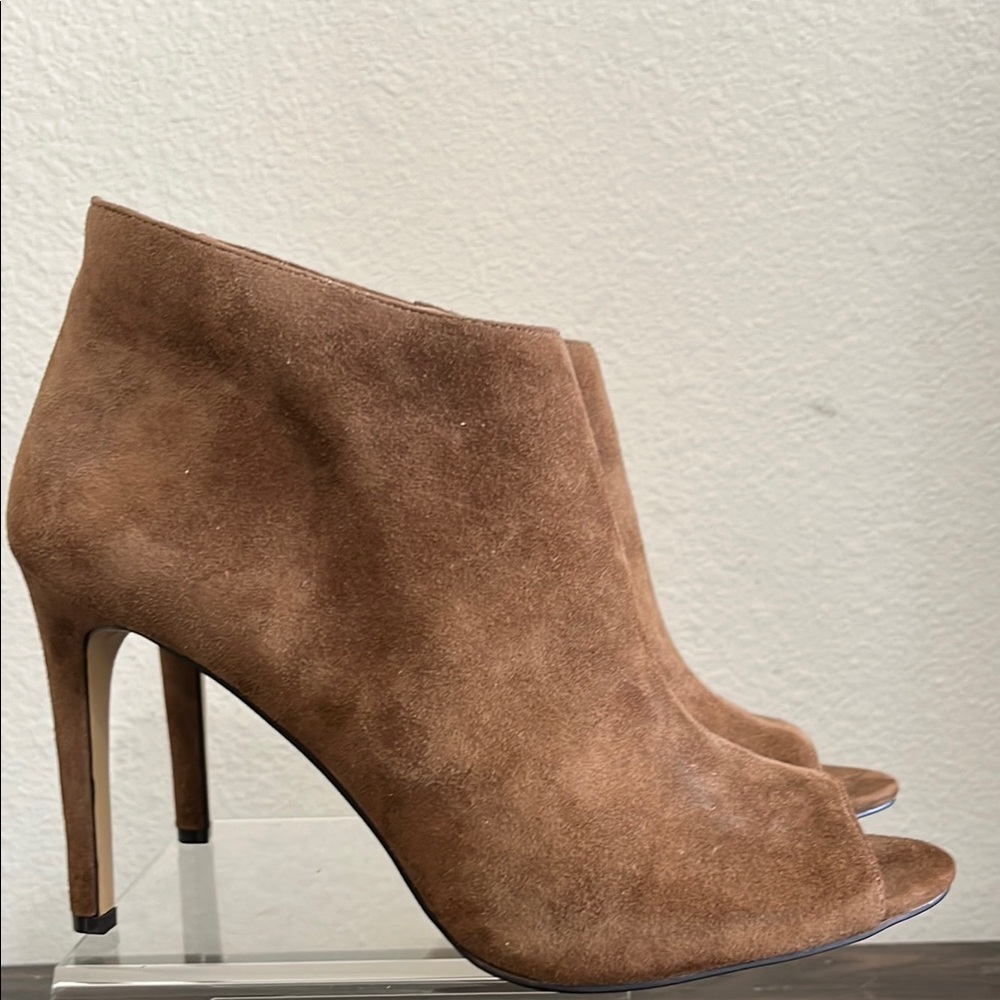 Ann Taylor Brown Heeled Boots with Stiletto Heel and Peep-Toe Design - Picture 7 of 11